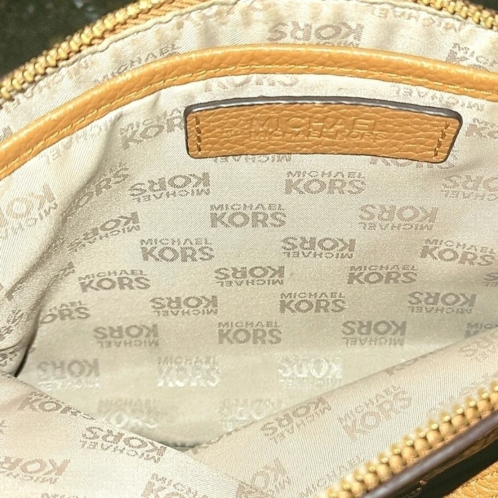 MICHAEL KORS Camel Leather Large Wristlet Cars Holder and Zipper pouch inside